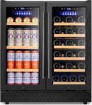 Tylza 30 Inch Wine and Beverage Refrigerator, Dual Zone Wine Beverage Cooler 30" with French Door, Under Counter Wine Beer Fridge Built-In or Freestanding, Holds 29 Bottles and 110 Cans, Black by CozyNest Decor