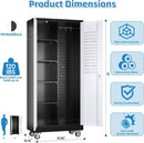 Broom Closet Storage Cabinet with Hanging Rod, 71" H Metal Garage Storage Cabinet with Wheels and 4 Adjustable Shelves, Locking Broom Closet with 13 Hooks for Garage, Bathroom, Home by GreenHaven Gardens