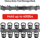 Garage Storage Rack Hooks, 48 Inch Heavy Duty Wall Mount Garage Organization with 3 Rails and 6 Adjustable Double Wall Hooks,Hanging Shelves for Garden Tool/Broom/Mop(Black) by GreenHaven Gardens