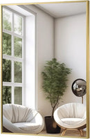 FARMER 26x38 Inch Gold Bathroom Mirror, Rectangle Wall Mounted Mirror, Vanity Mirror, Brushed Square Mirror, Framed Bathroom Mirror for Bedrooms, Entryways, Living Rooms, Horizontal/Vertical by CozyNest Decor