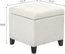 Adeco 18 Inch High Cube Ottoman Storage, Linen Chair Foot Stools, Upholstered Vanity Stool with Hinged Lid, Solid Wood Legs (White Circle Yarn) by CozyNest Decor