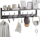 Coat Rack with Shelf, 2 Pack Bamboo Wall-Mounted Coat Hanger with 8 Hooks for Entryway, Hallway, Kitchen, Bathroom, Living Room, Utility Room (Black) by CozyNest Decor
