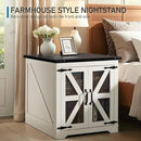 Farmhouse End Table, 24" Large Sofa Side Table with Charging Station, Mesh Barn Door, White Nightstand with Adjustable Storage Shelf, Square Nightstand for Living Room, Bedroom, Office by CozyNest Decor