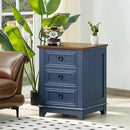 18" Farmhouse Night Stand with 3 Drawers, Wood End Table Dresser for Bedroom, Navy Blue Nightstand, Bed Side Table with Metal Handle, Bedside Cabinet for Bedroom Living Room, Closet by CozyNest Decor