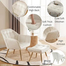 Beige Velvet Accent Chair with Ottoman ，Modern Reading Chair with Ottoman Set, Comfy Fuzzy Armchair Living Room Chair Lounge Chair with Metal Legs for Small Spaces Bedroom Apartment by CozyNest Decor