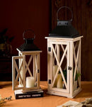TIMRIS Large Wooden Candle Lanterns Decorative Set of 2, Rustic Farmhouse Whitewash Floor Lanterns, Indoor/Outdoor Hanging Lanterns for Home Decor (No Glass) by CozyNest Decor
