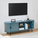 62" Tambour Door TV Stand,Wood Mid Century Modern TV Cabinet for Up to 75“ TV,Curved Edge Long TV Stand with Storage for Bedroom Living Room(62.2inch,Blue) by CozyNest Decor