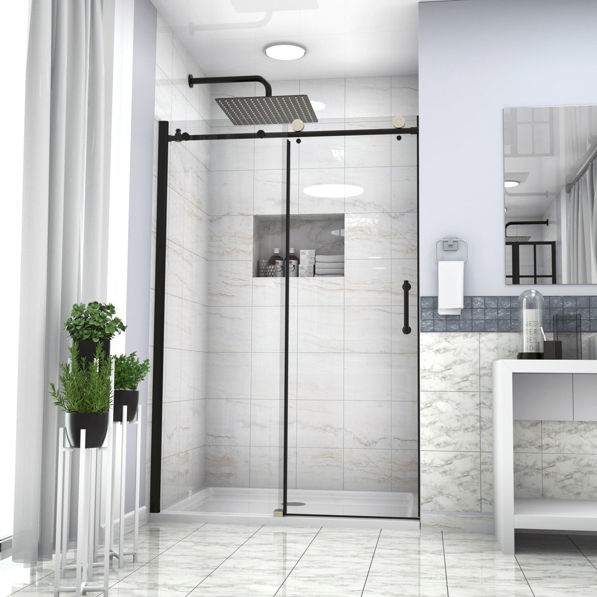 Single Sliding Bypass Shower Door Enclosure With Tempered Glass, photo 17 of 33