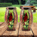 2PCS Cardinal Solar Lanterns Glass & Metal Hanging Light Outdoor Waterproof 16" H Tabletop Lamp with Hollowed-Out Design with Shepherd's Hooks for Garden Patio Table Decor, Green by GreenHaven Gardens