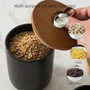 Black Ceramic Canister Set, 3pcs Ceramic Kitchen Canisters for Countertop with Airtight Wood Lids, Large Flour and Sugar Containers for Coffee, Tea, Spice by CozyNest Decor