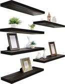 Wood Floating Shelves for Wall Decor, Rustic Wall Shelves for Bedroom Bathroom Kitchen Living Room, Set of 6 Walnut by CozyNest Decor