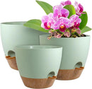10/9/8 inch Self Watering Pots, Planter, Plant Pots with Mesh Drainage Holes for Indoor Outdoor Garden Plants, Plastic Flower Pots with Deep Reservoir for House Plants, Green with Brown by CozyNest Decor