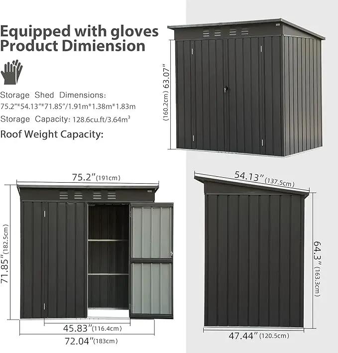 Domi Outdoor Storage Shed 6' x 4.5’, Metal Garden Shed with Galvanized Steel Frame for Bike, Tools, Lawn Mowers, Pool Toys, Outdoor Storage Cabinet with Lockable Door for Garden Lawn Patio (Dark Grey), photo 9 of 9