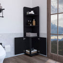 Corner Cabinet Tall With 3 Tier Shelf And 2 Door - Black by HouseOfZazla