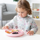 Bumkins Toddler Utensils, Kids Fork and Spoon Set, Silicone and Stainless-Steel Silverware, Angled Forks / Sporks for Self-Feeding, Children Training Flatware Cutlery for 18 Months Up, Pink by TinyTreasures Baby Boutique