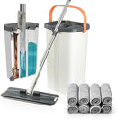 Jelymark Flat Mop and Bucket with Wringer Set, Separates Dirty and Clean Water, 3-Chamber Mop Wet and Dry Use, Not-Hands Squeeze Mops for Floor Cleaning, 8 Reusable Microfiber Mop Pads Included by CozyNest Decor