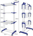 Bigzzia Clothes Drying Rack, Folding Stainless Steel Drying Rack Clothing Indoor Outdoor, Space-Saving, 4 Tier Laundry Drying Rack with Two Side Wings Grey Blue by CozyNest Decor