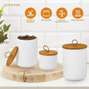 Canister Sets for Kitchen,Ceramic Kitchen Canisters for Countertop with Airtight Wood Lids for Serving Ground Coffee, Tea, Spice, Grains, Sugar, Salt (White Pack of 3 (8.7/27/44 Oz)) by CozyNest Decor