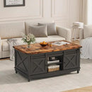 48" Farmhouse Lift Top Coffee Table with Storage Sliding Barn Door & Large Hidden Compartment, Coffee Table with Lifting Top with Wooden Lift Tabletop, Coffee Tables for Living Room, Black by CozyNest Decor