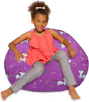 Posh Creations Bean Bag Chair for Kids, Teens, and Adults Includes Removable and Machine Washable Cover, 38in - Large, Canvas Unicorn and Rainbows on Purple by TinyTreasures Baby Boutique
