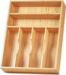 Umilife Kitchen Drawer Organizer, 12 Inch Silverware Utensil Tray Holder, Extra Deep, with Non-Slip Feet & Grooved Drawer Divider, 6 Slots Total Bamboo Wood Caddy for Flatware Cutlery Knives by CozyNest Decor