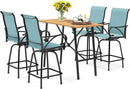 PHI VILLA 5 Piece Patio Bar Height Dining Set, Outdoor High Top Patio Table and Chairs Set with 4 Outdoor Bar Stools & 41" Wood-Like Iron Bar Table with 1.57" Umbrella Hole for Garden by CozyNest Decor