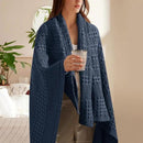 PHF 100% Cotton Waffle Weave Throw Blanket, Soft Lightweight Breathable Cozy Summer Throws for Couch Bed Sofa, Luxury Aesthetic Woven Blanket for Home Decor & Office, 50"x60", Dark Navy by CozyNest Decor