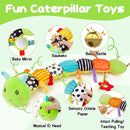 Baby Sensory Toy 0-6 Month Music Animal Stuffed Plush Caterpillar Toy for Infant 0-3-6 Month Tummy Time with Baby Mirror Crinkle Rattle for 6-12 Month Carseat Toys for Newborn Boys Girls Shower 1 by TinyTreasures Baby Boutique