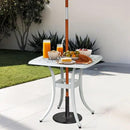 Outvita Patio Side Table, 21.3in Outdoor Square Cast Aluminum Bistro Table with Umbrella Hole and Antique Design for Backyard Porch Pool Balcony Deck White by GreenHaven Gardens
