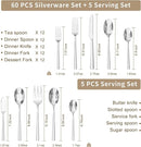 KINGSTONE Silverware Set with Serving Utensils, 65-Piece Forged Flatware Set Cutlery Set Premium Stainless Steel, Service for 12, for Kitchen, Home, Wedding, Party, Mirror Polished and Dishwasher Safe by CozyNest Decor