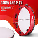 Flexzion Wooden Round Tambourine for Kids and Adults 10" Inch Single Row 8 Pair Jingles, Red Handheld Percussion Instrument for Beginner and Professional Tambourine Player by TinyTreasures Baby Boutique