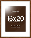 Homeforia 16x20 Picture Walnut Frame, High End Dark Oak 16x20 Wooden Brown Frames with Mat 11x14, 16 x 20 Wood Poster Frame Matted to 11 by 14, 20x16 Hanging Frames, Tempered Glass, Wall Kit, Set of 1 by CozyNest Decor