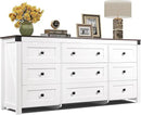 WLIVE Farmhouse Dresser for Bedroom, 63" Wide 9 Drawer Dresser Storage Organizer, Wood Chest of Drawers for Bedroom, TV Stand for 70 inch TV, for Living Room, Hallway, Ball Bearing Slide (White) by CozyNest Decor