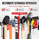 Garage Tool Organizer Wall Mount 64 inches with 13 Adjustable Heavy-Duty Hooks, Garage Organization, Garden Tool Storage Rack, Yard, and Shed, Holds Up to 520 lbs by GreenHaven Gardens