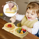 Silicone Foldable Novelty Dinner Plates,Suction Plates for Baby Travel Essential with Forks and Spoons,Microwave & Dishwasher Safe,Yellow by TinyTreasures Baby Boutique
