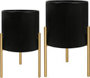ARNIS Modern Plant Pots, Set of 2 Round Large Planters with Stand, Large Size Metal Pots with Drainage Holes for Living Room, Office, Garden or Balcony, 10.5 &12.25 Inch, Black & Gold by CozyNest Decor
