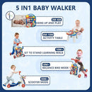 QDRAGON 5 in 1 Push Walkers for Baby Boys, Toddler Learning to Walk, Sit to Stand Walker, Early Learning Push Toy for Infant 12+ Months, Navy Blue by TinyTreasures Baby Boutique
