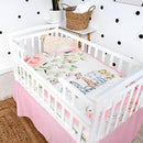3 Pcs Baby Crib Bedding Set Safari Animals Dinosaurs Bear Woodland Animals Jungle Crib Set Includes Quilt, Fitted Sheet, Skirt for Baby Boy Girl(Pink,Safari) by TinyTreasures Baby Boutique