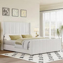 HOMBCK Queen Bed Frame Upholstered Platform Bed with Vertical Channel Tufted Headboard & Footboard, Wingback Design/Noise Free/No Box Spring Needed/Easy Assembly, Cream by CozyNest Decor