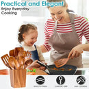 Wooden Spoons for Cooking, Acacia Wood Cooking Utensils Set – 11 Piece Wooden Kitchen Tools with Holder, Spoon Rest, Nonstick Cookware Safe by HOWHONG by CozyNest Decor