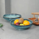 Ceramic Fruit Bowl for Kitchen Counter,Decorative Pedestal Bowl for Table Countertop,Large Footed Serving Bowl,10.2 Inch (Blue) by CozyNest Decor