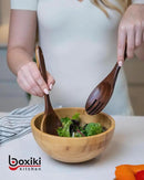 Boxiki Kitchen Luxury Teak Wood Utensil Set - Elegant 6-Piece Cooking Ensemble Including Spoons, Server, Scraper & Spatula - Expertly Crafted for Culinary Excellence by CozyNest Decor
