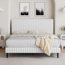 Queen Size Bed Frame with Headboard, Velvet Upholstered Platform Bed with Vertical Channel Tufted Design, No Box Spring Required, Easy Assembly, White by CozyNest Decor