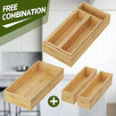 BAMEOS 3-Piece Bamboo Drawer Organizer, Utensil Organizer for Drawer, Junk Drawer Organizer for Kitchen Bathroom, Dressing Room, Office, Pantry (Natural) by CozyNest Decor