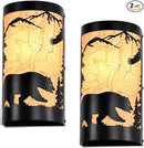 Black Wall Sconces Set of Two,Bear Metal Yellow Parchment Rustic Wall Sconces,Farmhouse Hallway Wall Light Fixtures,Industrial Wall Mount Lamp,Indoor Wall Lamps for Living Room,Bedroom,Porch by CozyNest Decor