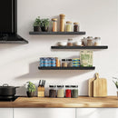 Floating Wall Shelves 3-Pack - 24-Inch Rustic Black Wooden Shelves for Storage and Décor, Easy Installation for Living Room, Bedroom, and Kitchen by CozyNest Decor