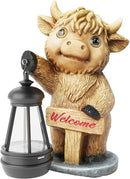 Highland Cow Statues with Solar Lights, Highland Cow Resin Figurine Lights, Highland Cow Ornaments for Patio, Balcony, Indoor Decoration and as Gifts by GreenHaven Gardens