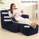 Comfy Gaint Bean Bag Chair with Ottoman, Fluffy Huge Bean Bag Armchair for Adults and Teens, Dark Blue by CozyNest Decor