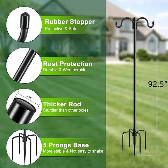 Gtongoko Double Shepherds Hook for Outdoor, 2 Pack 92.5 Inch Heavy Duty Bird Feeder Pole 3/4 Inch Thick Garden Hooks for Hanging Hummingbird Feeder, Plant Baskets, Solar Light Lanterns, photo 2 of 7
