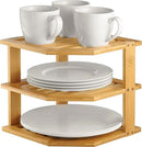 Cabinet Organizer Shelf - Bamboo Corner Rack for Kitchen Counter, Cabinet Space Saver for Plates, Dishes, Bowls, Bread - Pantry and Bathroom Storage or Countertop - Useful Home & Housewarming Gift by CozyNest Decor